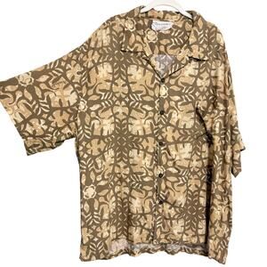 Vintage Manuhealii Mens White Tag Hawaiian Aloha Shirt XXXL Brown Quilt Rayon